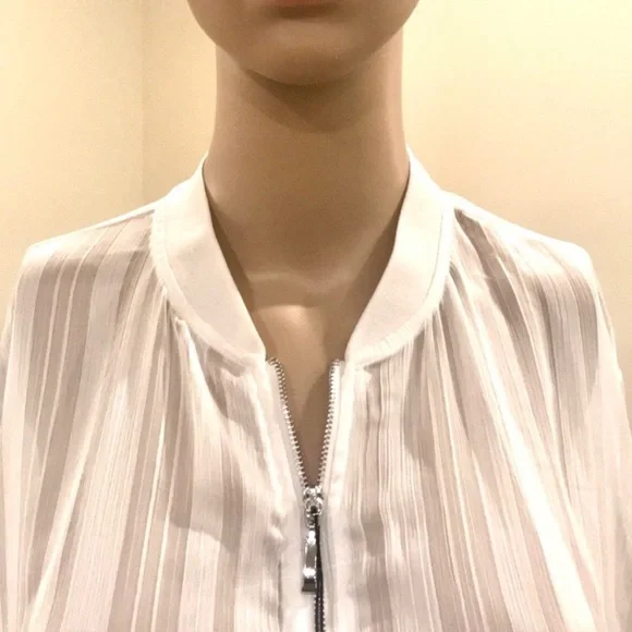 NWT RARE Zara sheer minimalist spring summer striped white bomber sheer jacket